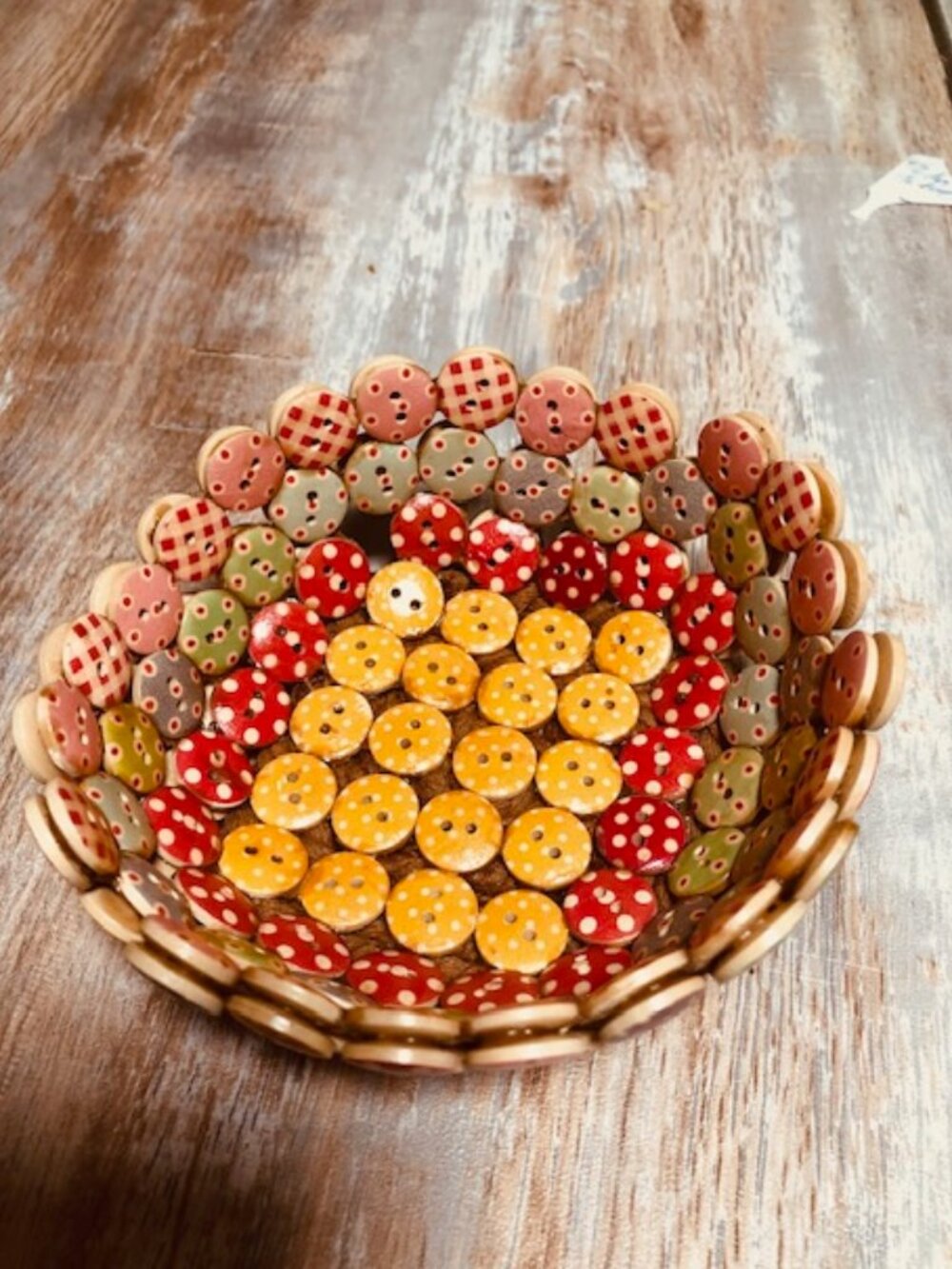 Handmade Polka Dot Button & Cotton Craft Cord Decorative Trinket Bowl